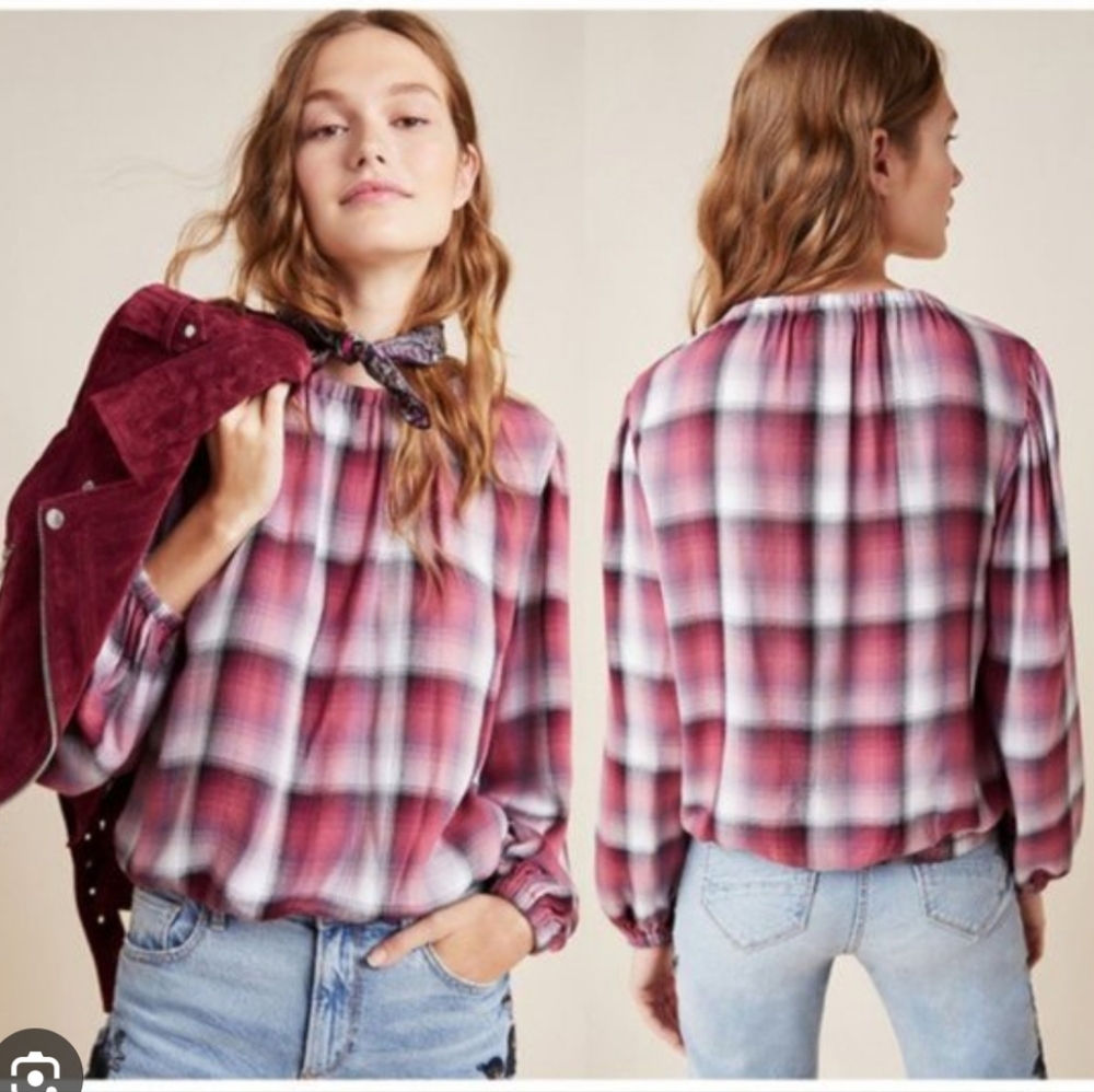 Anthropology Cloth And Stone Glacier Plaid Blouse